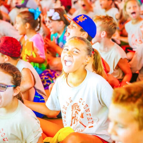 Campers gathered for an assembly.