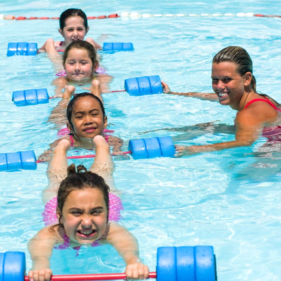 Campers swimming.